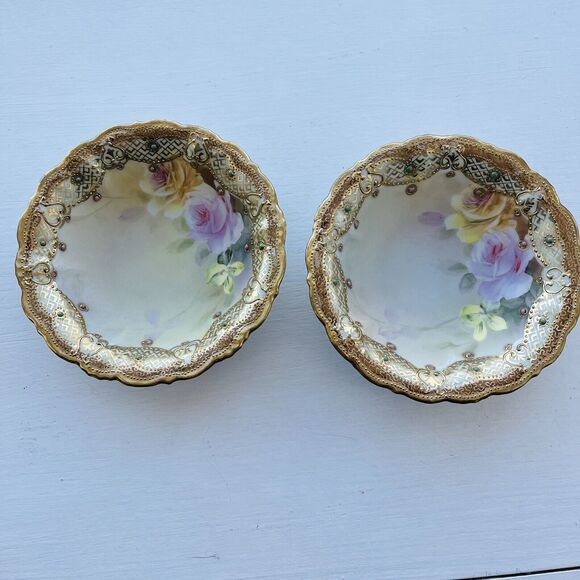 Set Of 2 Antique HAND PAINTED Nippon Berry  Dishes 5” - Picture 1 of 7